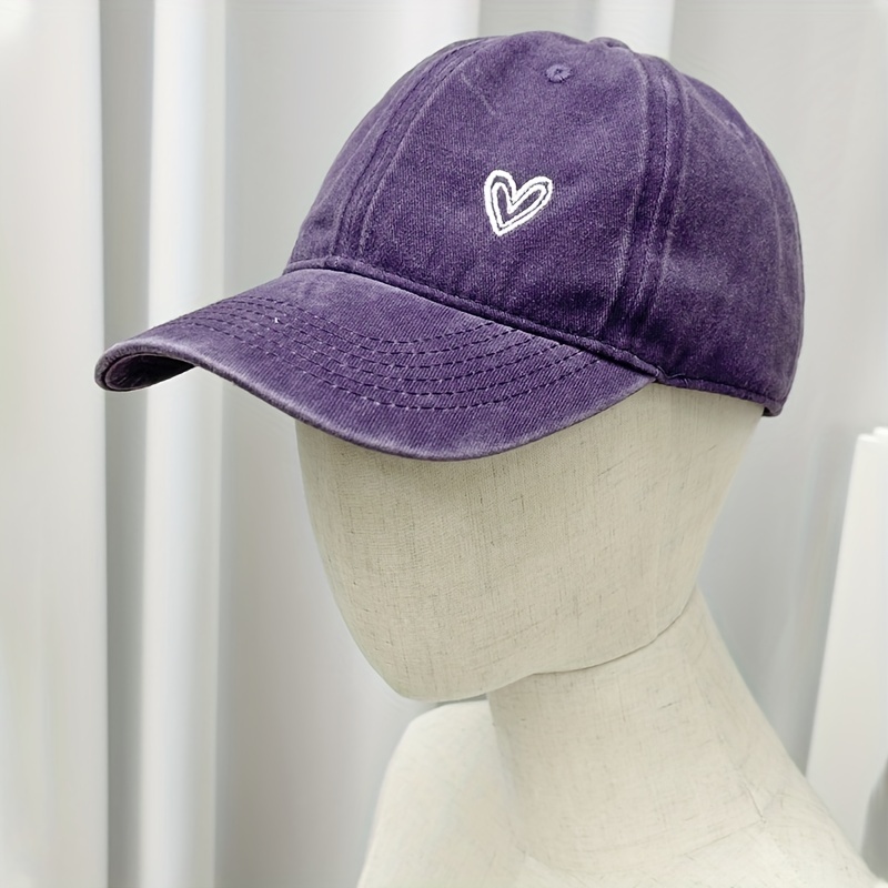 Vintage Washed Cowboy Baseball Cap with Heart Embroidery