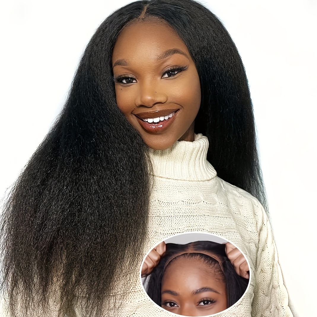 Glueless Wig Kinky Straight Lace Pre Cut 4x4 Hd Lace Front Temu