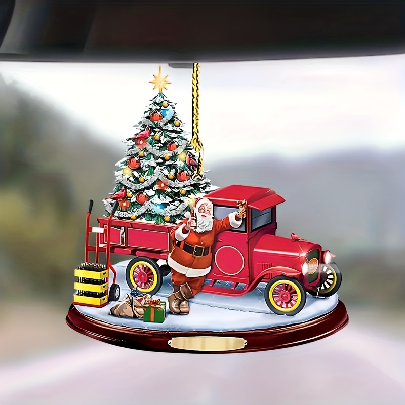 1pc Christmas Bus Acrylic Decorative Pendant Car Accessories