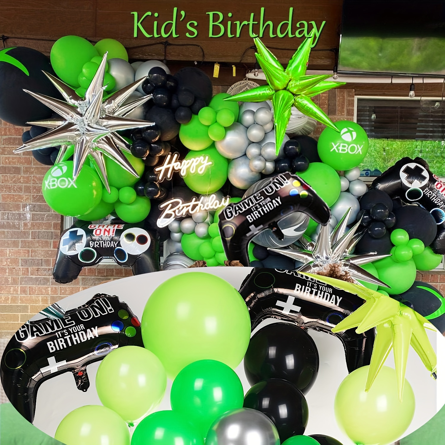 Game On - Black, Green and Grey Balloon Arch