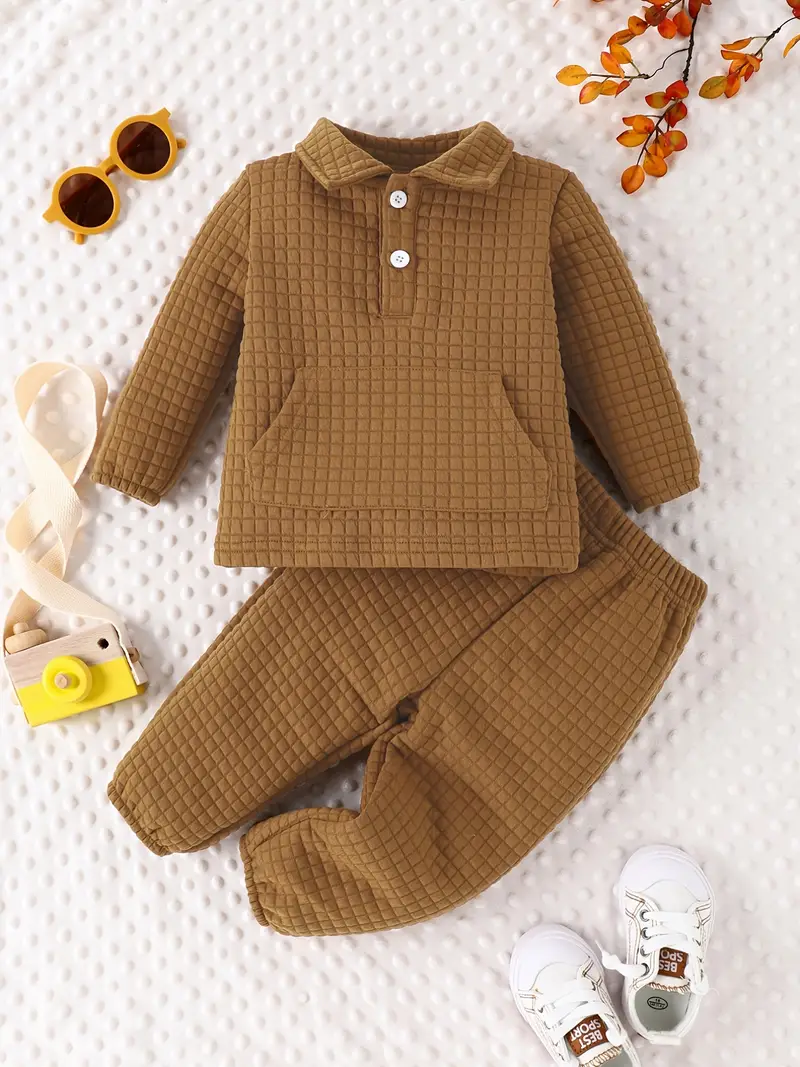 baby boys casual preppy style 2pcs autumn and winter warm comfortable small checkered sports pullover top pants set details 4