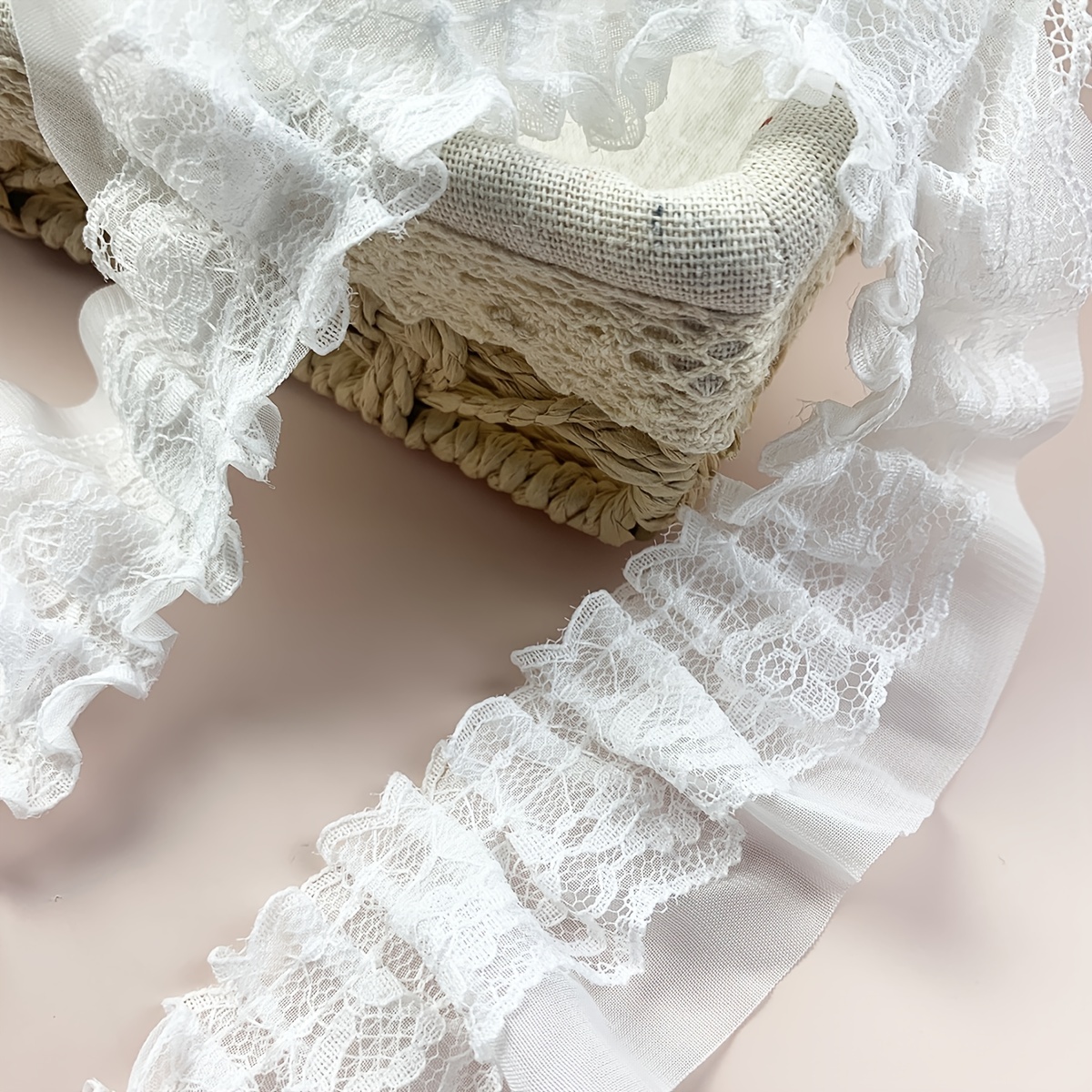 50CM White Pleated Lace Trim Ruffle Ribbon Skirt Doll Garment Sewing Craft  DIY 