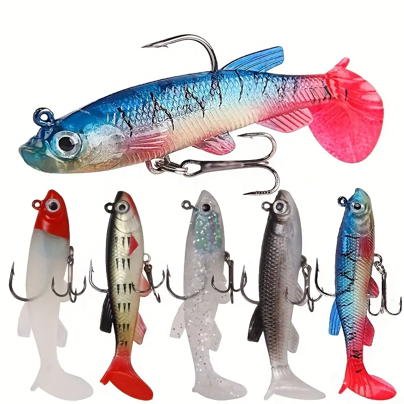 5pcs Fishing Lure Soft Lure Set, 8.5cm/ 3.35in Artificial Bait Cool Fishing  Hooks, Outdoor Fishing Tackle For Freshwater Saltwater