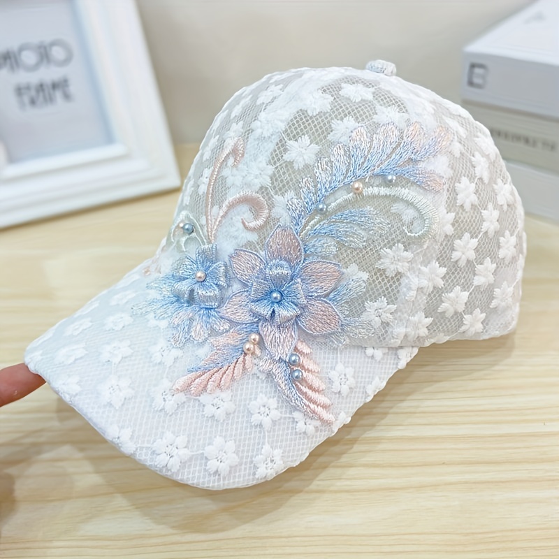 Summer Thin Lace Female Embroidered Flowers Breathable Baseball Sun Hat  Moisture - Jewelry & Accessories - Temu Canada