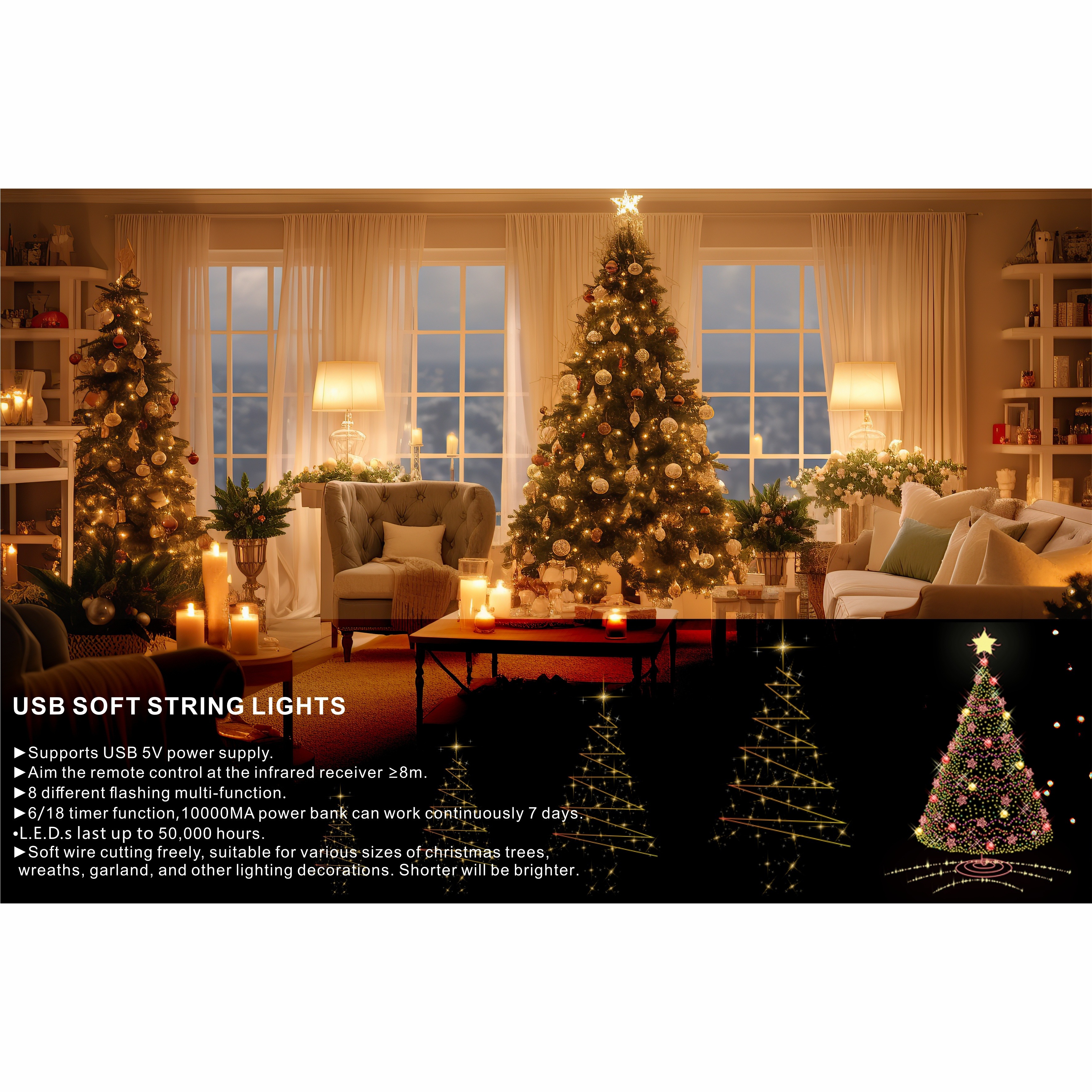 100/130/160leds String Lights Christmas Light Outdoor - Temu