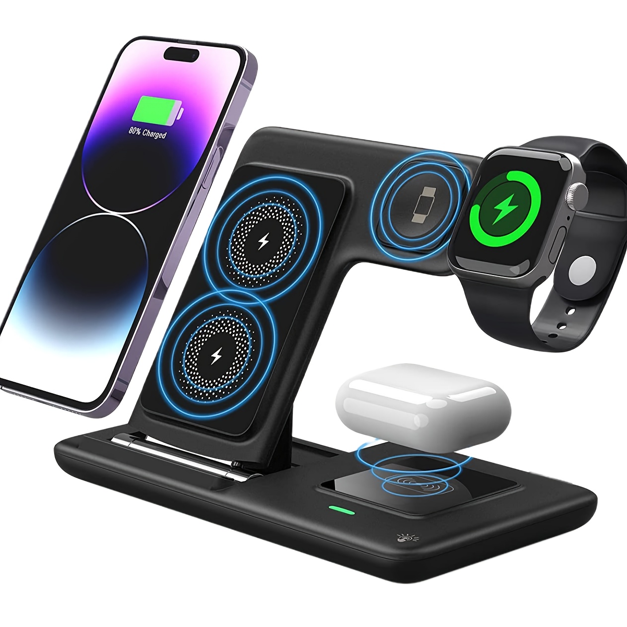 

3 In 1 Folding Wireless Charger Stand Dock For Watch Ultra 8 7 6 5 4 3 2 Se Pro 3 2 Multiple Devices Fast Charging Station For 14 13 11 And Earlier Series