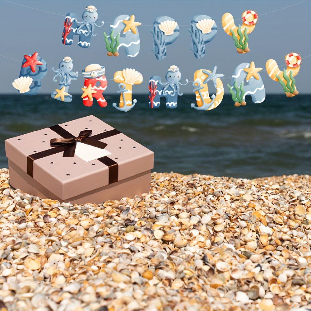 Set, Underwater Themed Birthday Party Decorations, Including Flags,  Flowers, Whales, Seaweed, Shells, And Cake Decorations