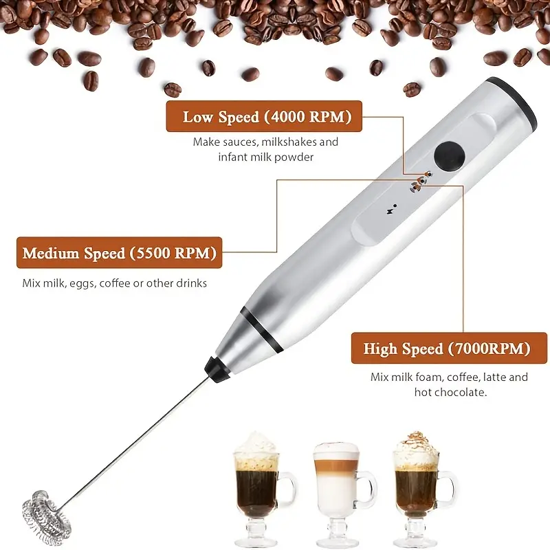 1pc electric egg beater milk frother 3 speed adjustable household hand mixer rechargeable milk frother with battery details 4
