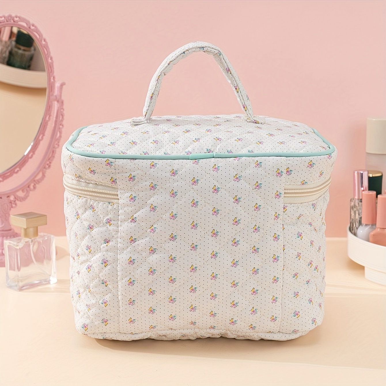 Cotton Quilted Makeup Bag Large Travel Coquette Makeup Bag - Temu