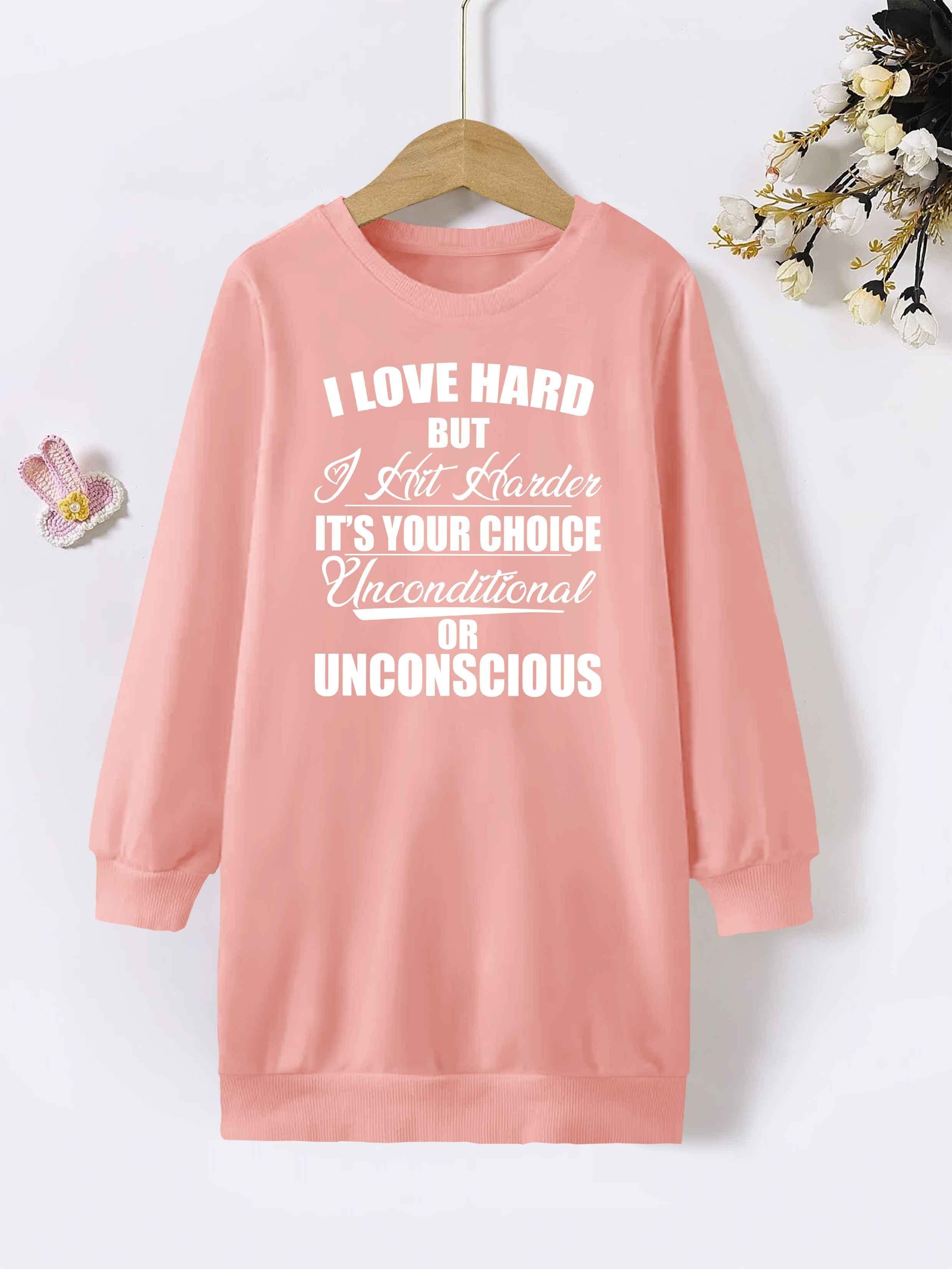 Crew Neck Long Sleeve Sweatshirt Dress I Love Hard.. Print - Temu New ...