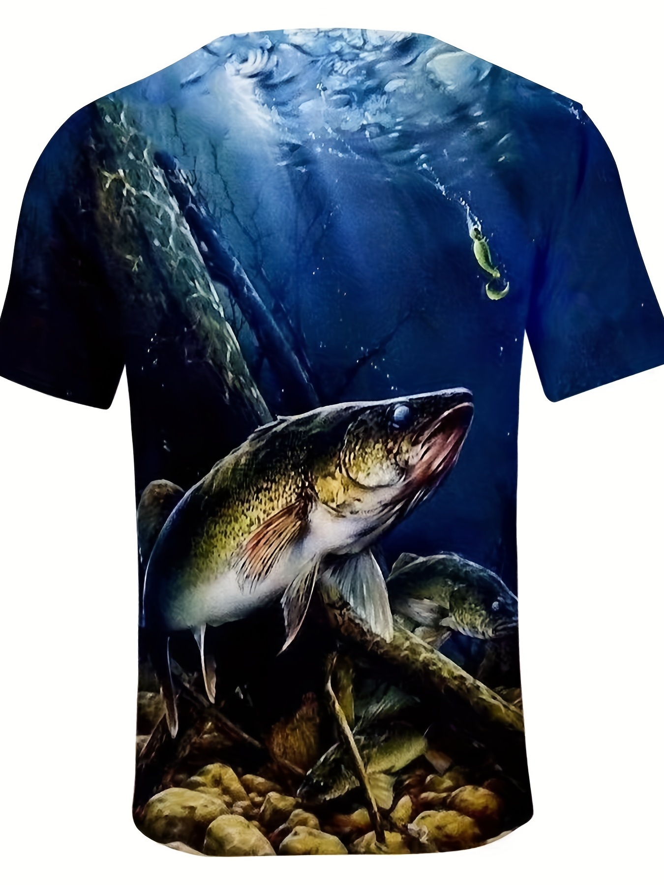 Men's Fish Graphic T-Shirt, Casual 3D Digital Print Comfy Slightly Stretch Crew Neck Tee Top, Men's Clothing for Summer Outdoor,Temu