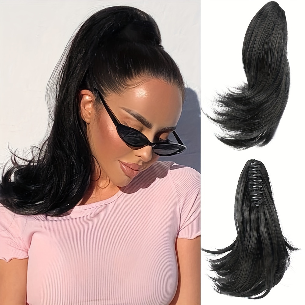 short claw clip ponytail extension curly hairpiece hair piece wavy high ponytails synthetic heat friendly fiber for women girls details 2