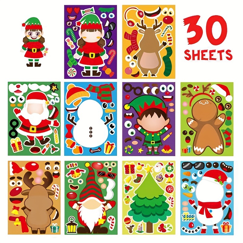 Compra online de 8Pcs/Set Christmas DIY Assemble Puzzle Sticker Toys Cute  Santa Claus Xmas Tree Socks Cartoon Stickers Children Make-A-Face Stickers  Parent-child