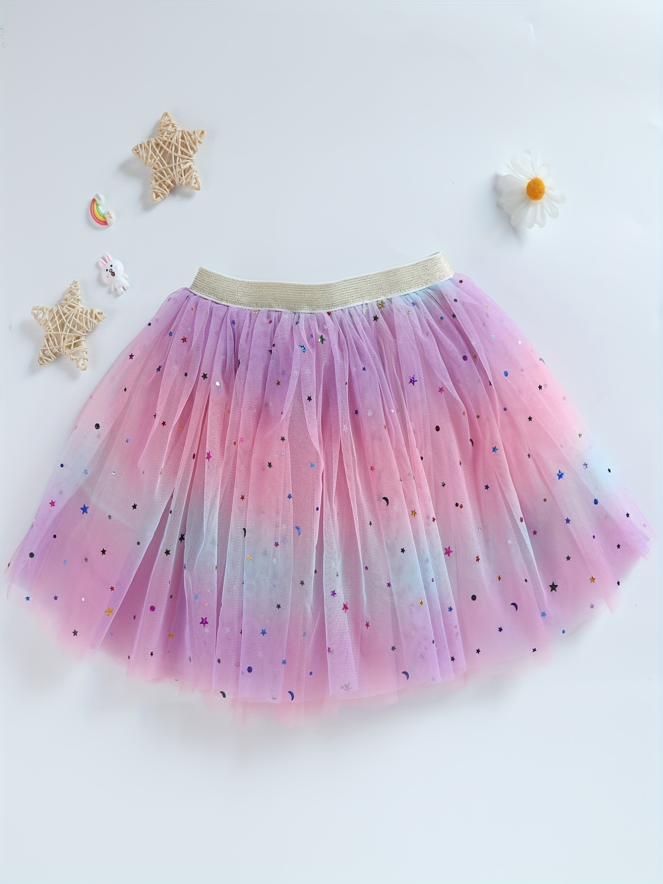 Rainbow Knee Length Skirt Layered Tulle Skirt Girls Colorful
