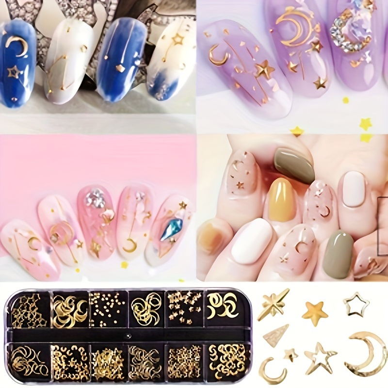 3d Gold Nail Studs Gems Sparkle Rhinestones Metal Rivets - Temu