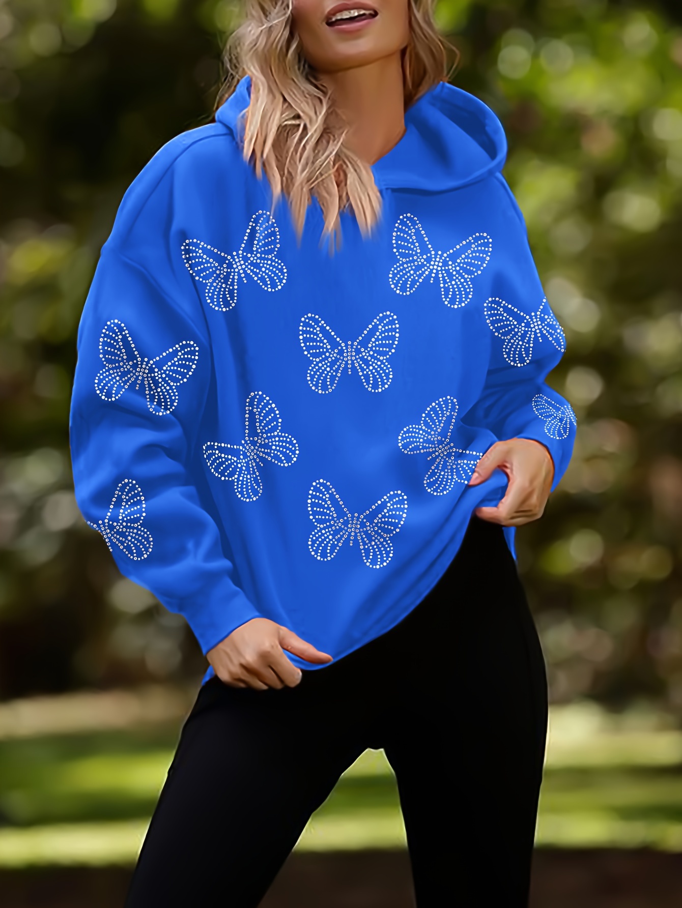 Rhinestone Butterfly Hoodie Casual Long Sleeve Loose Hoodies