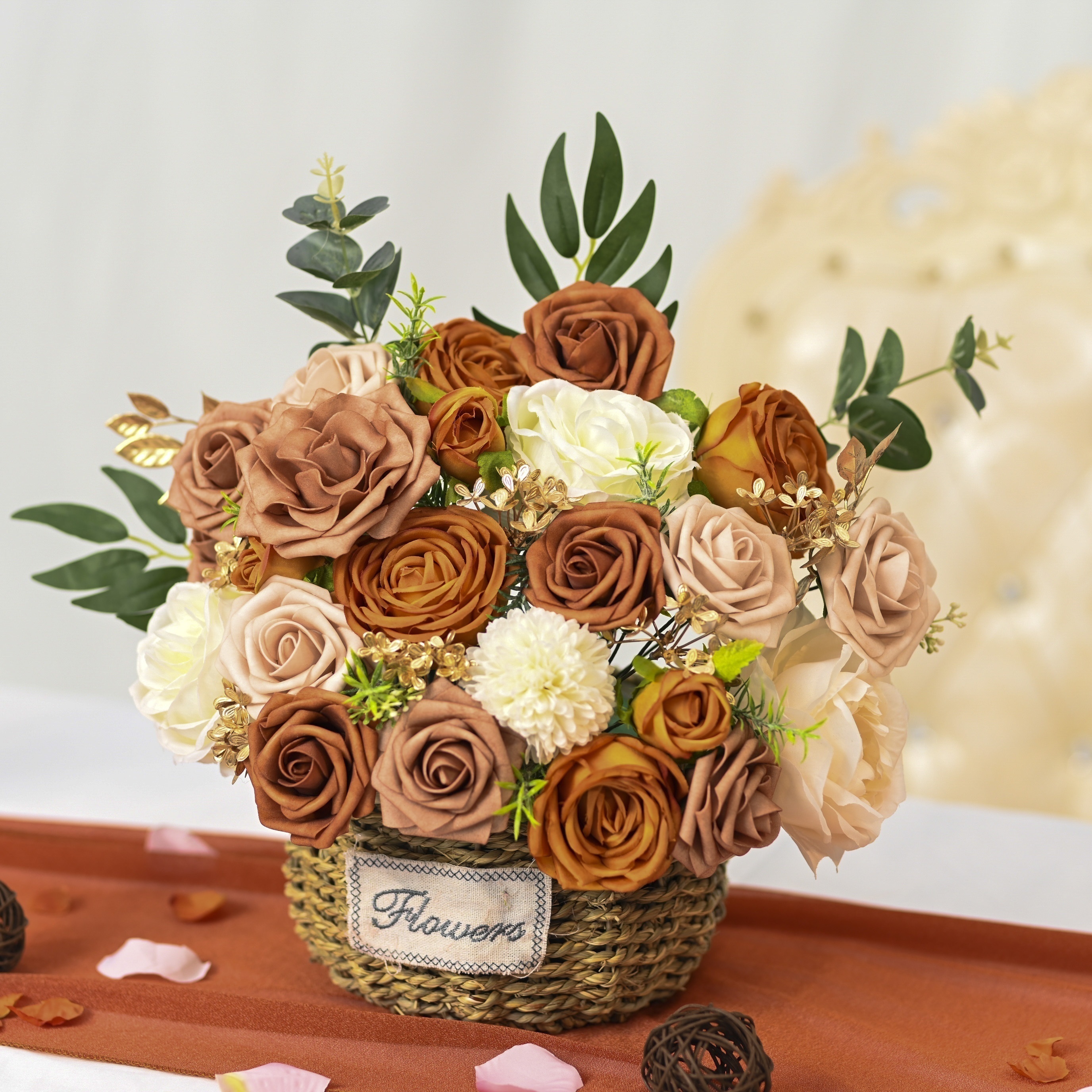 Artificial Flowers Box Set Rustic Terracotta Silk Fake - Temu