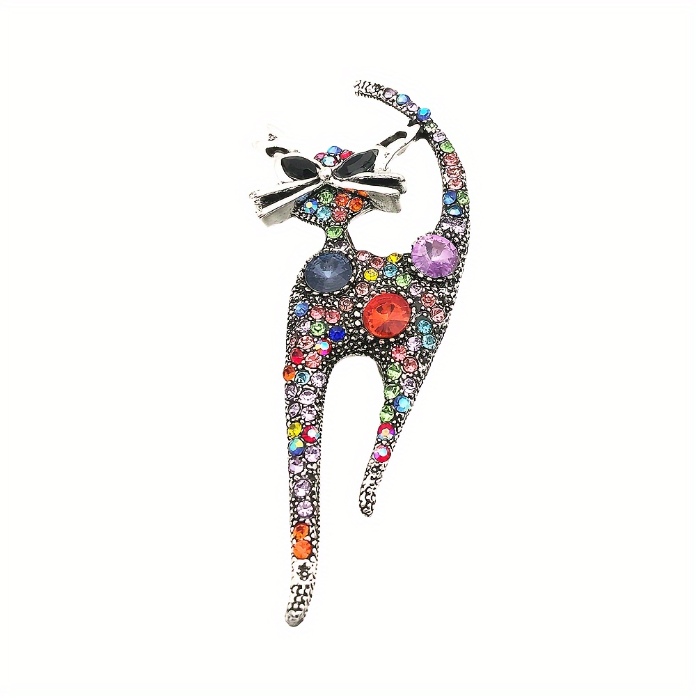 Vintage Crystal Cat Design Brooches Fashion Cute Animal Rhinestone Opal  Brooch Women Jewelry Clothing Pin Accessories Party Gift