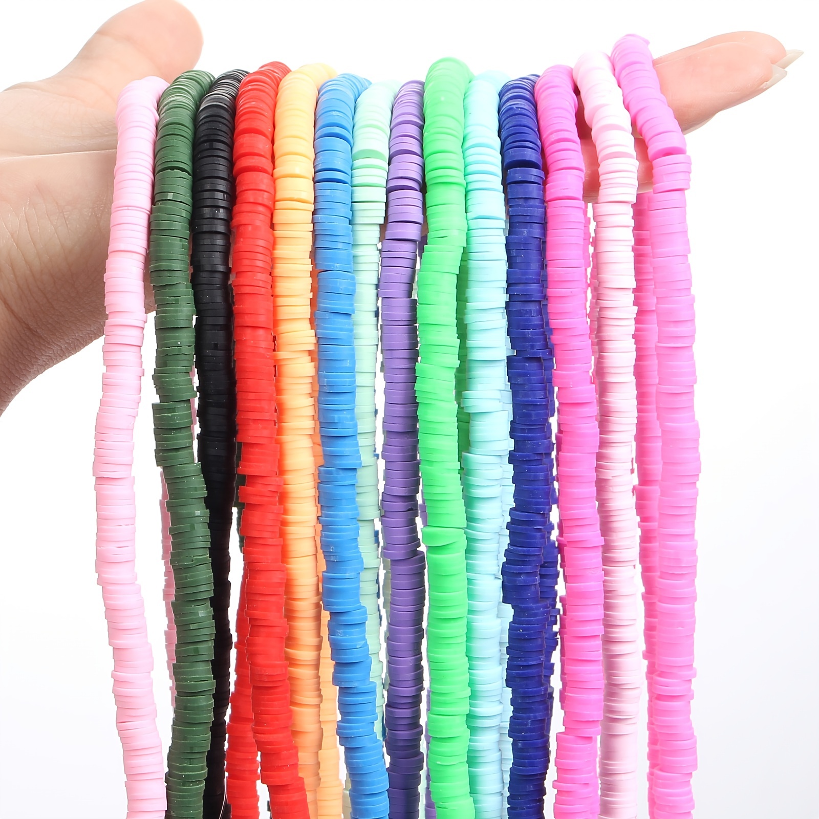 350pcs/Strip 4/6mm Mix Flat Round Polymer Clay Beads Chip Disk Loose Spacer  Handmade Beads