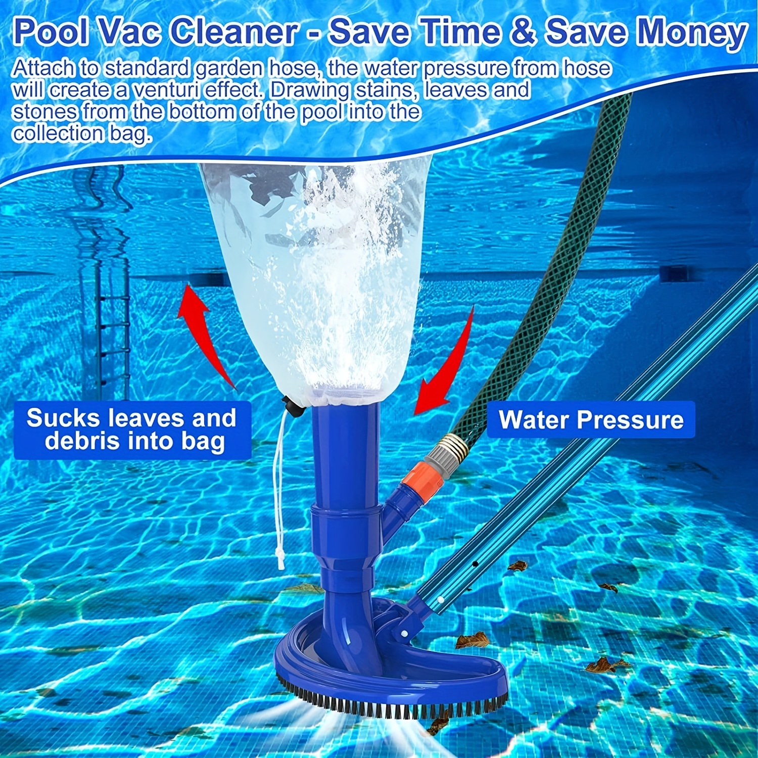 Portable Pool Vacuum Jet Underwater Cleaner w/ Brush Bag Handheld