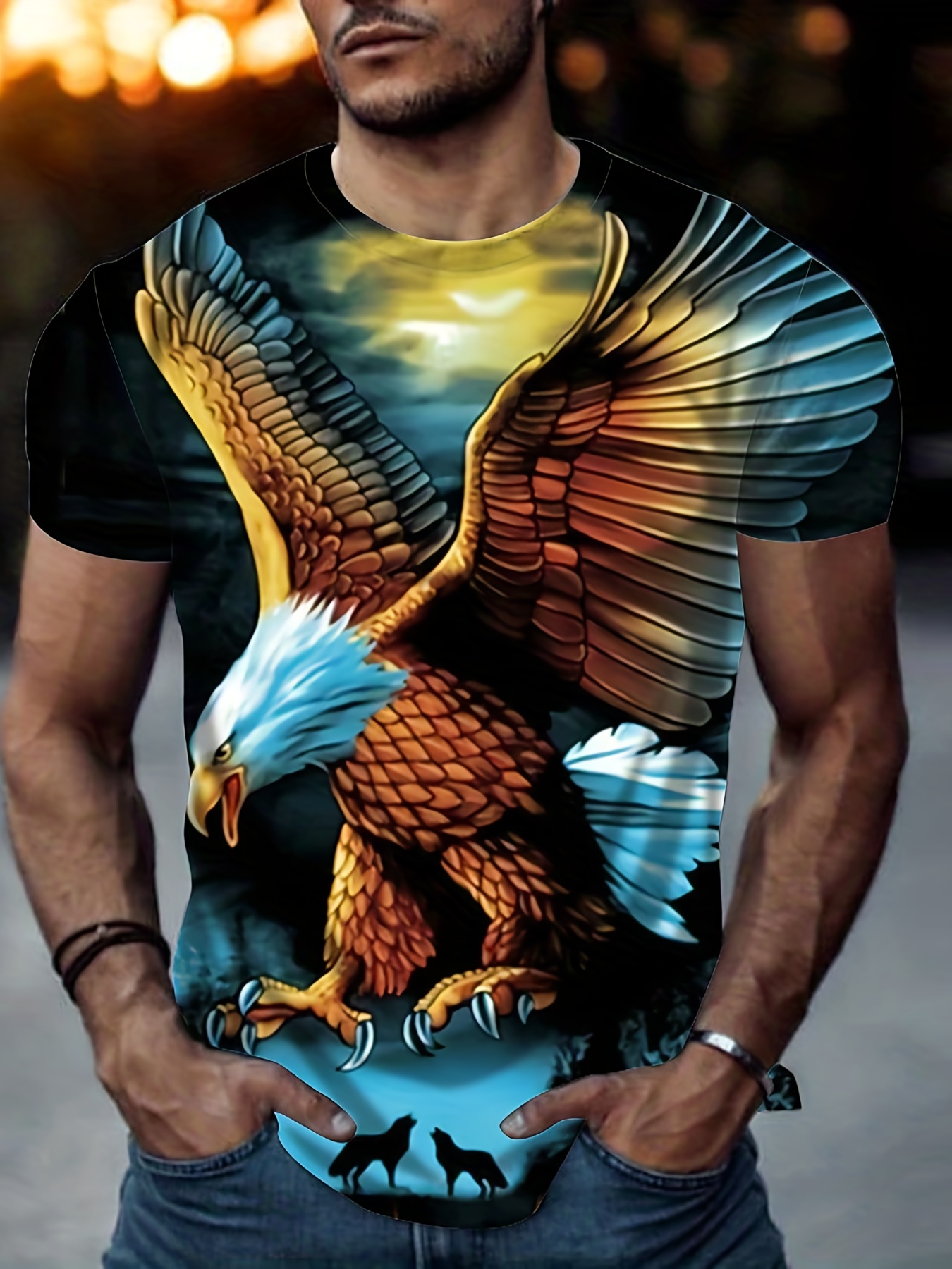 HEVIRGO Cool Men 3D Blue Flame Dragon Print T-Shirt Summer Short