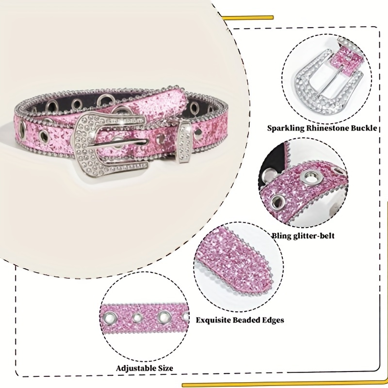 Y2K Glitters Rhinestones Belt Pink / 100cm/39