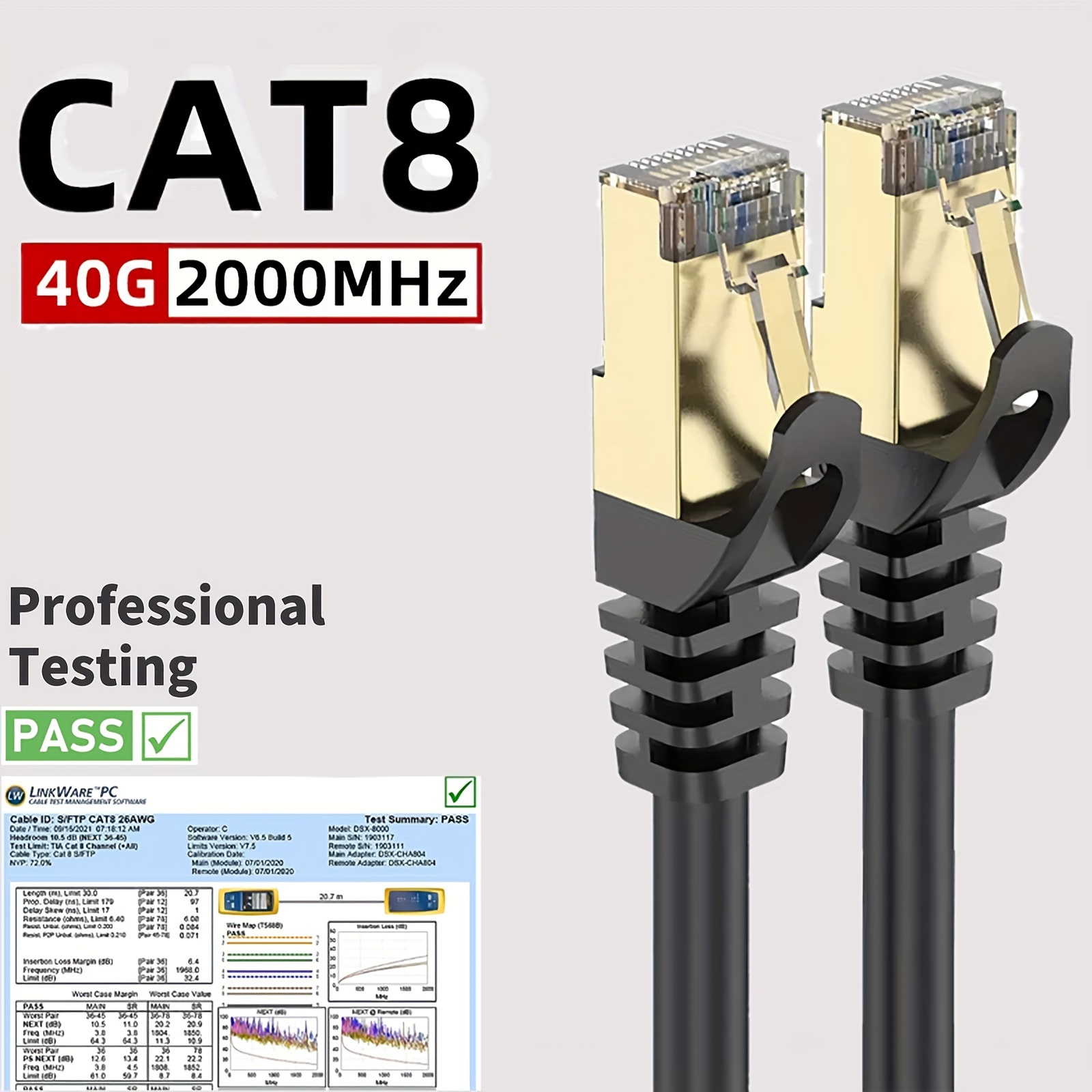 Cat 8 Ethernet Cable, 5ft Heavy Duty High Speed Internet Network Cable,  Professional LAN Cable, 26AWG, 2000Mhz 40Gbps with Gold Plated RJ45  Connector, Shielded in Wall, Indoor&Outdoor 