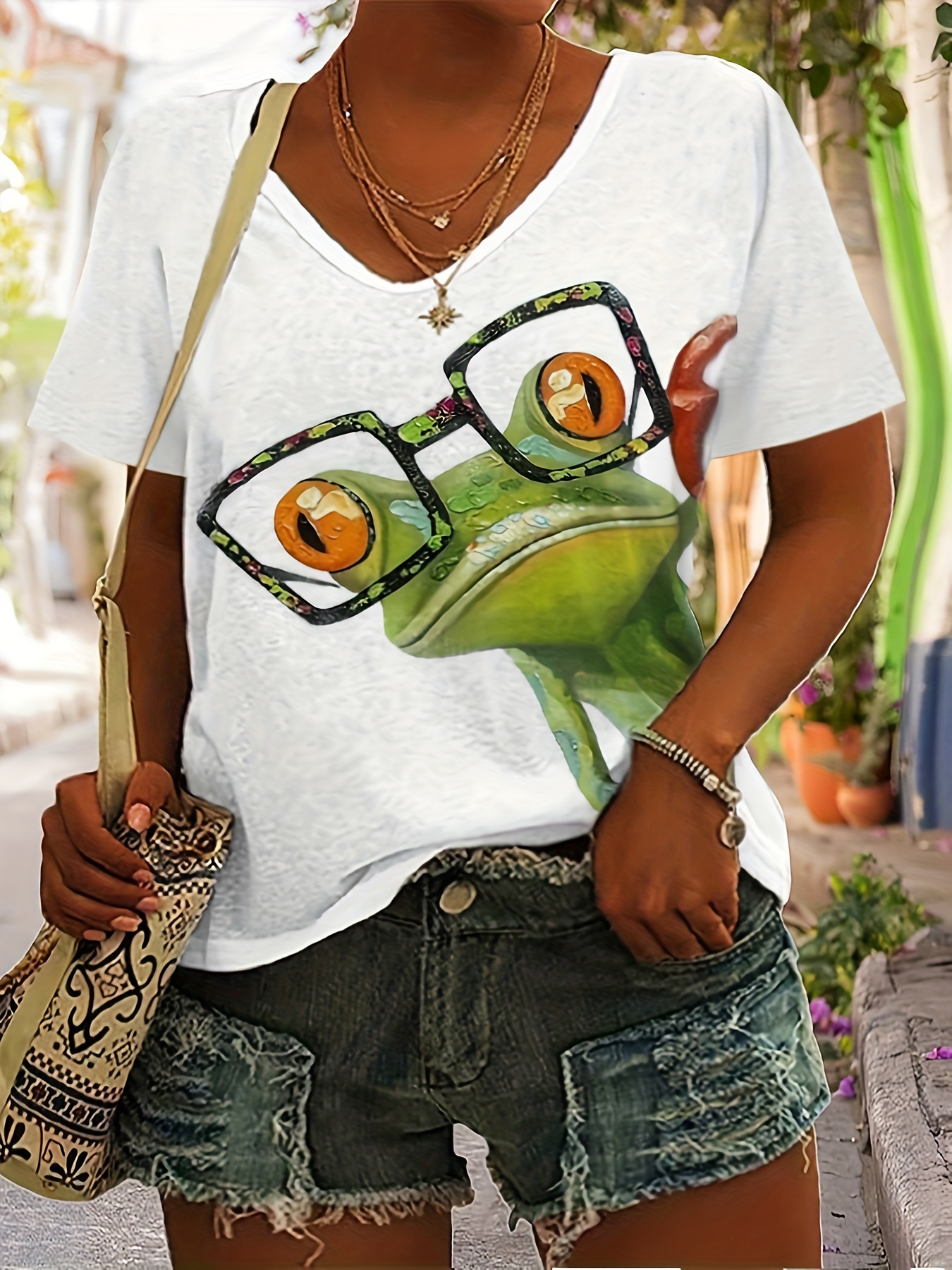 Plus Size Casual T shirt Women's Plus Cute Frog Print Short - Temu