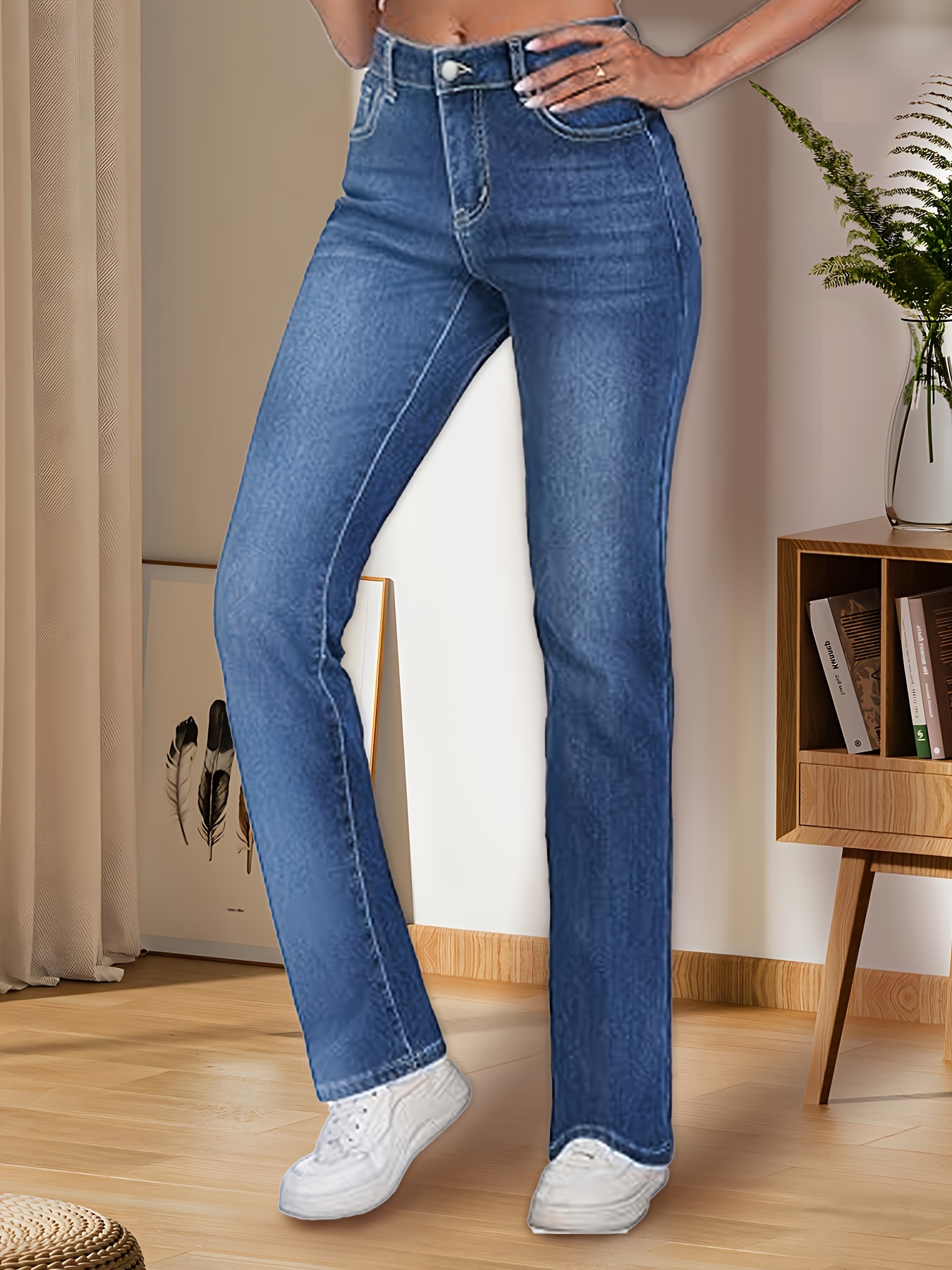 Women High Waist Straight Jeans