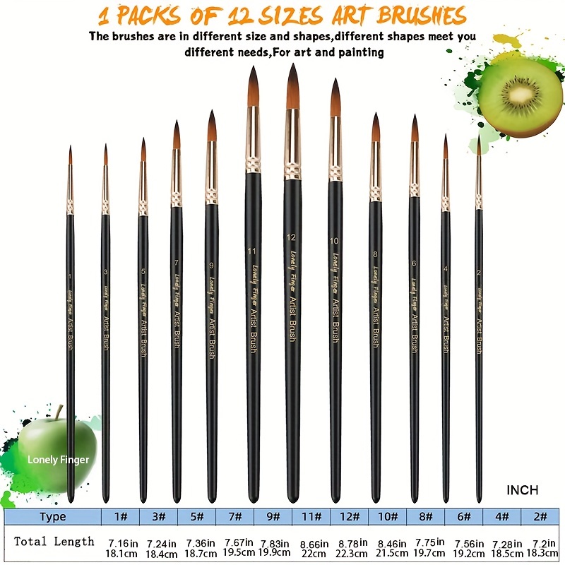 12pcs Paint Brushes Set Professional Paint Brush Round Pointed Tip Nyl –  Wacky Potter