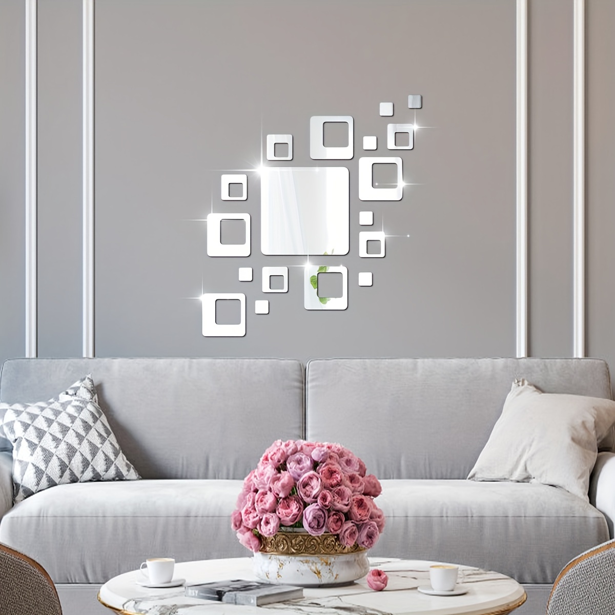 Acrylic Mirror Wall Stickers Square Oval Self Adhesive Mirror