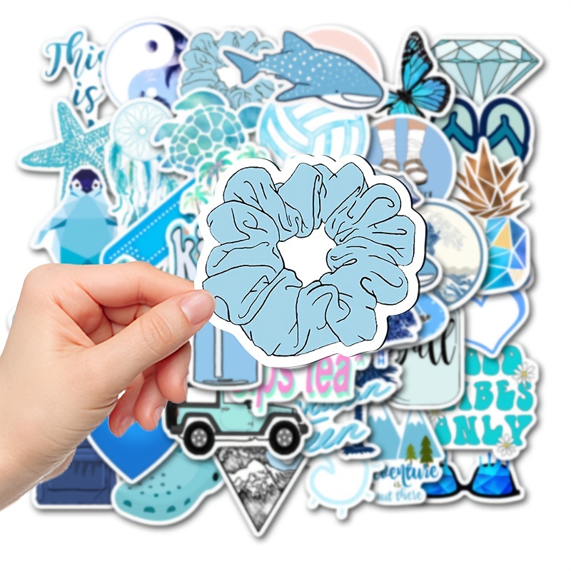 New Aesthetic Blue Doodle Waterproof Stickers Diy Creative - Temu