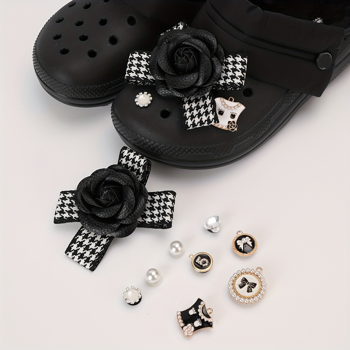 12pcs Pu Camellia Faux Pearl Croc Charms Shoe Charms - Temu