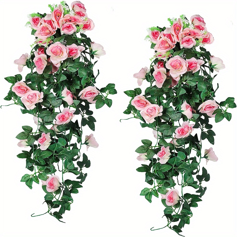 Artificial Plants & Flowers,69 Heads Artificial Rose Vine Hanging silk roll  Flowers for Wall Decor Rattan 
