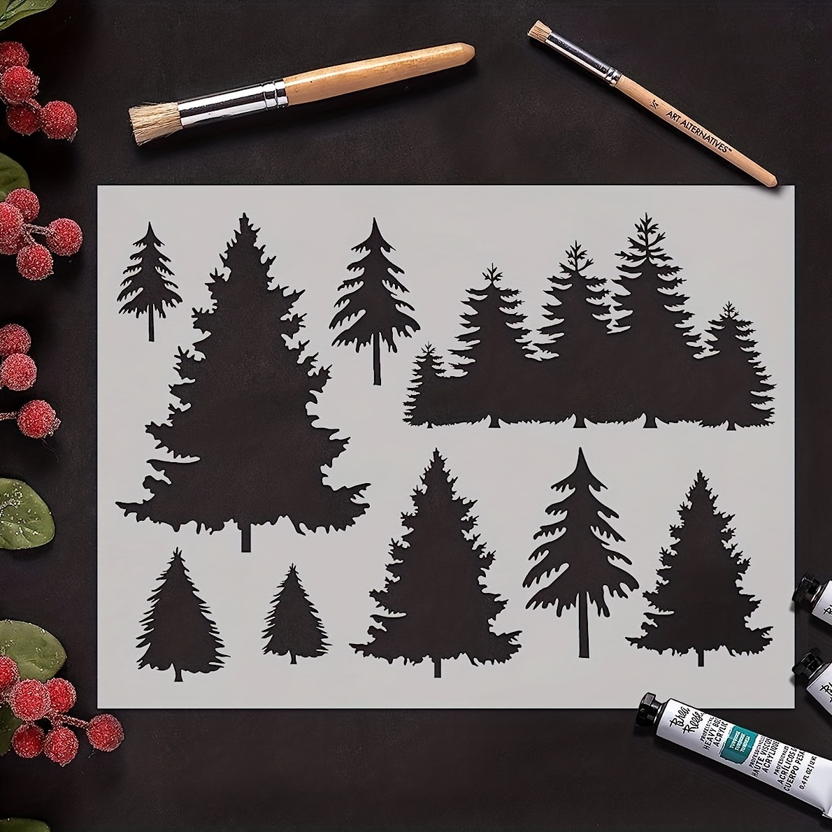 12 Pieces Pine Tree Stencils 14 X 6 Inches Reusable Template Large Tree  Stencil For Painting Wall Wood Window Furniture Fabric Canvas Home Decor
