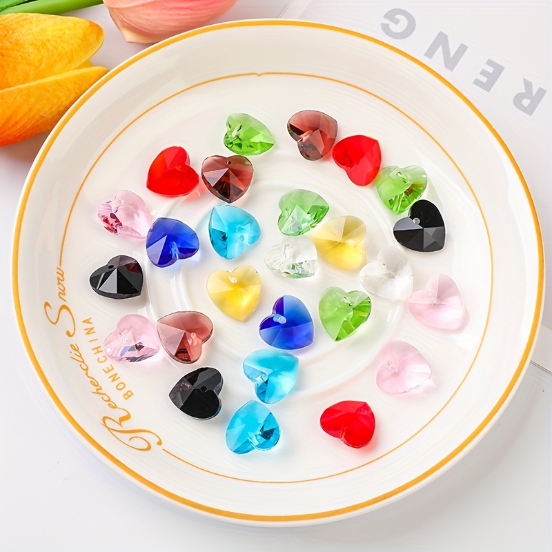 Crystal Glass Multicolor Heart Shaped Beads Charms For - Temu