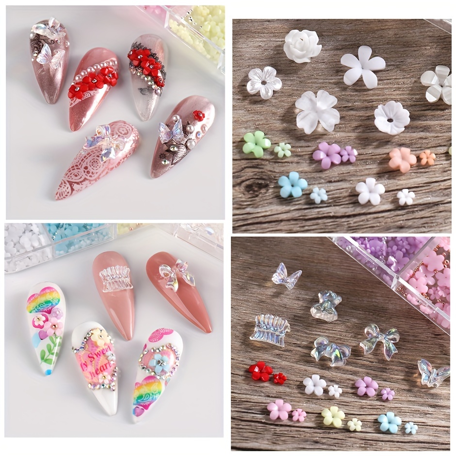 Sparkling Acrylic Nail Charms Butterfly Bear Flower - Temu