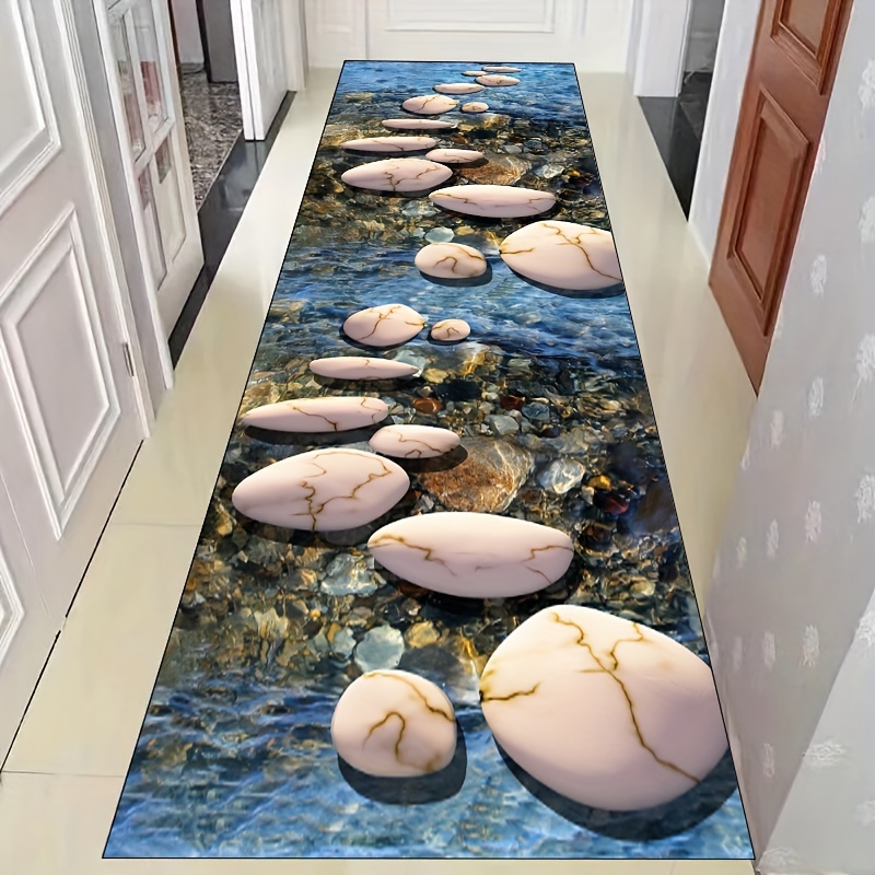 1pc elegant pebble design non slip floor mat washable stain resistant polyester mat with decorative stone pattern ideal for bedroom living room and kitchen low pile machine washable washable area mat details 8