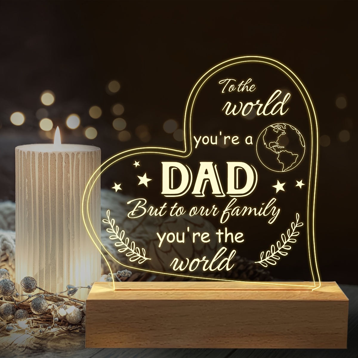 To My Dad Gifts from Daughter,3D Night Light Wood I Love You Daddy LED  Illusion Table Lamp for Men Father's Day Birthday Present 