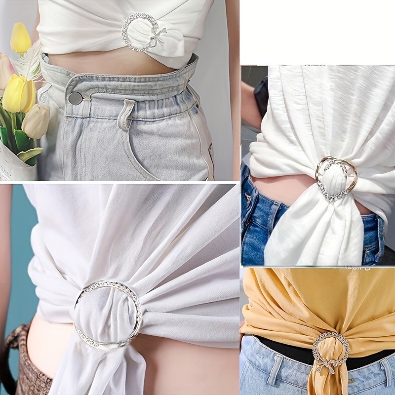 Scarf Ring Clips,T-shirt Tie Clips for Women Metal Round Shirt Waist Cincher Clips Tightener