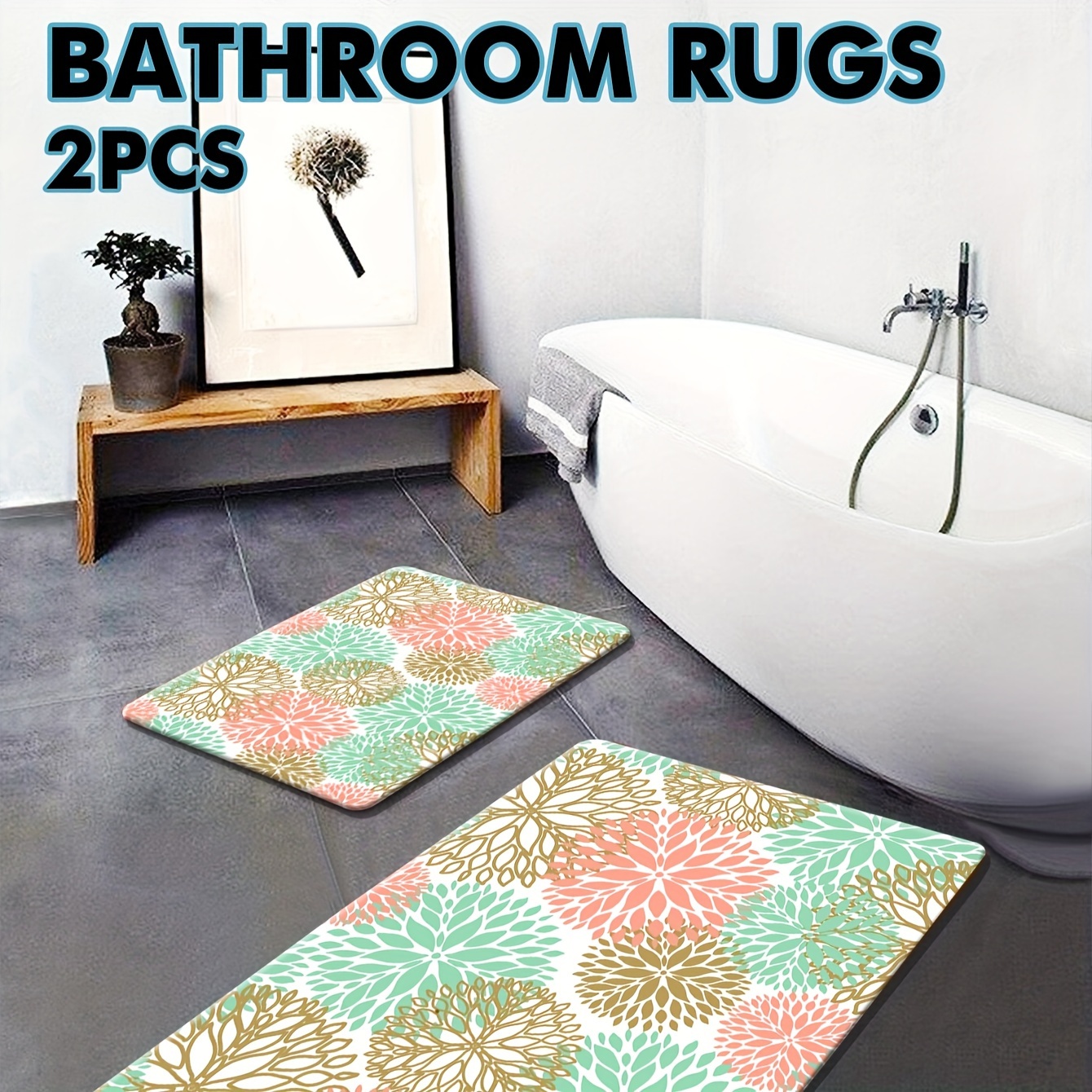 Bath Mat Non-Slip Modern Washable Floor Rug Bathroom Decor for