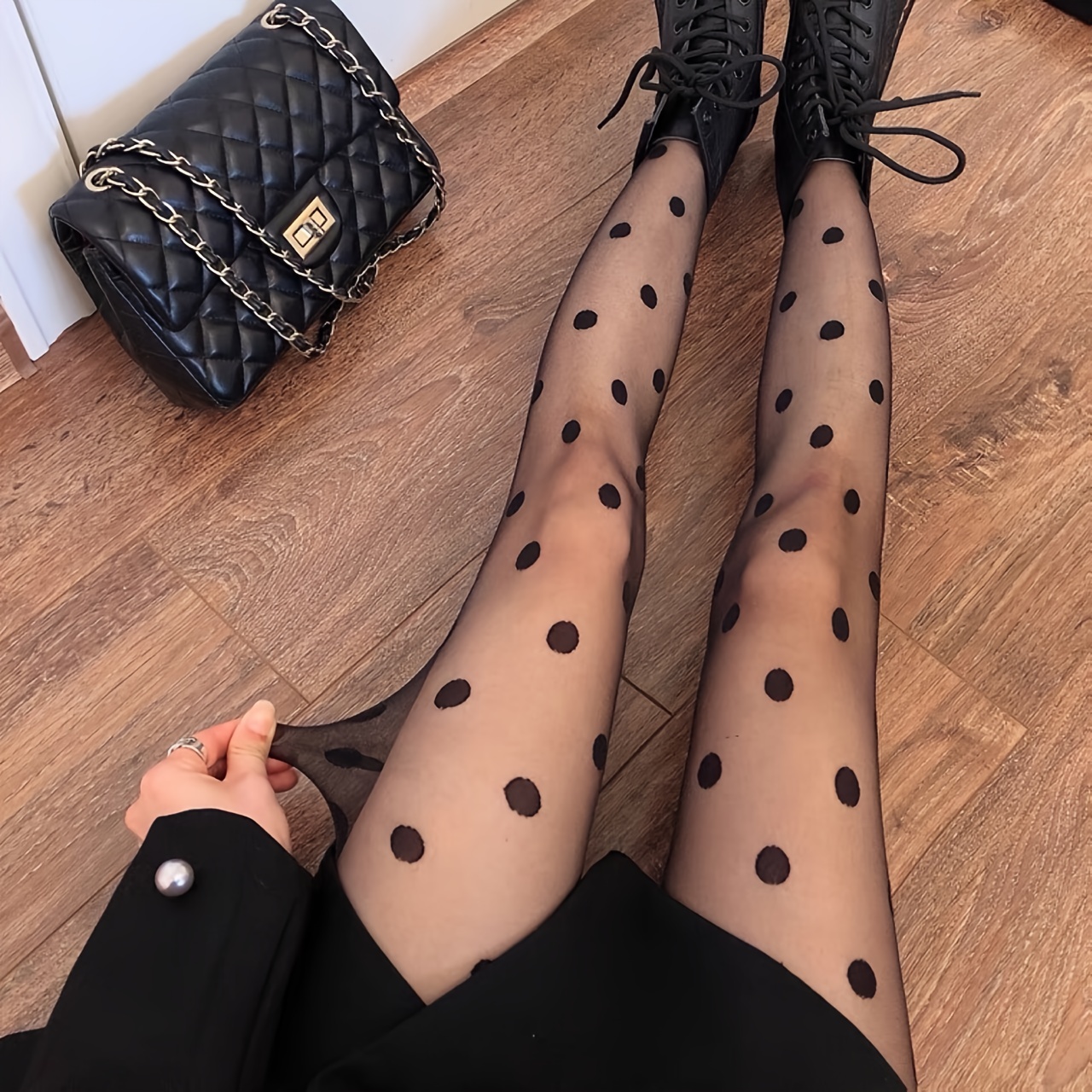 Polka Dot Pantyhose High Waist Semi sheer Footed Pantyhose - Temu