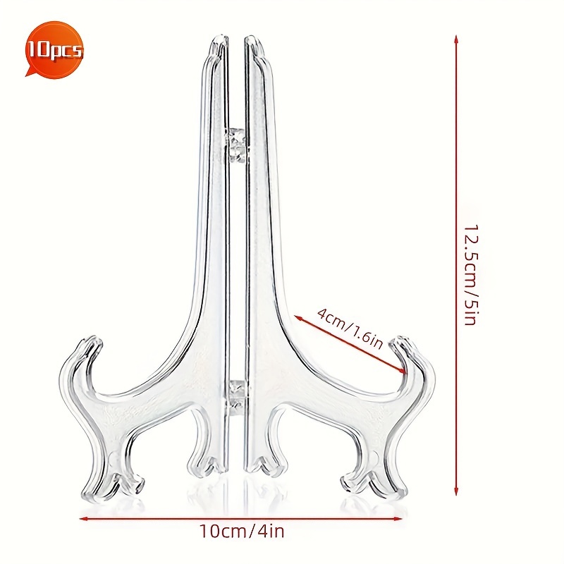 10pcs Portable Easels, Plate Holders, Transparent Display Dish Stands, Racks For Weddings, Photo Picture Frame Display Stands, Pedestal Holders