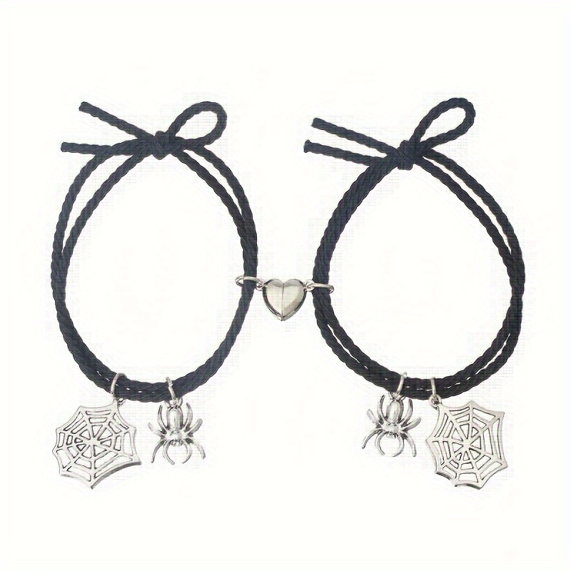 New Spider And Spider Web Heart Magnet Hair Tie Rope Couple - Temu