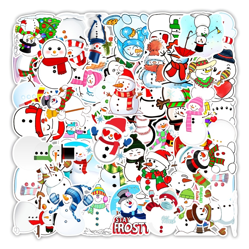 50Pcs Cute Christmas Snowman Doodle Waterproof Sticker DIY Creative Toys For Kids Water Bottle Decoration