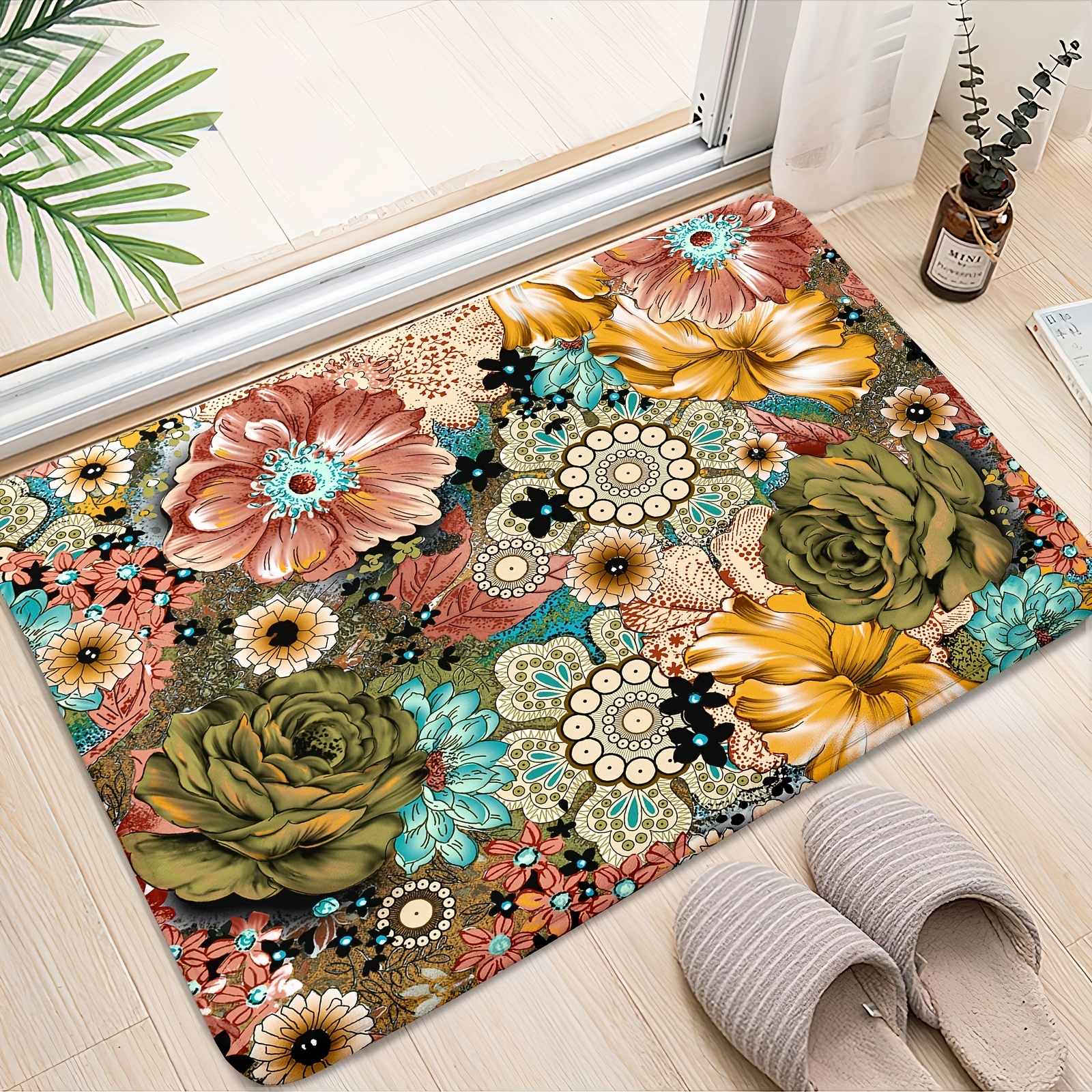 Bohemian Non-slip Bathroom Rug, Colorful Flower Absorbent Floor Mat, Indoor  Outdoor Anti-slip Floor Mat,, For Home Decor - Temu