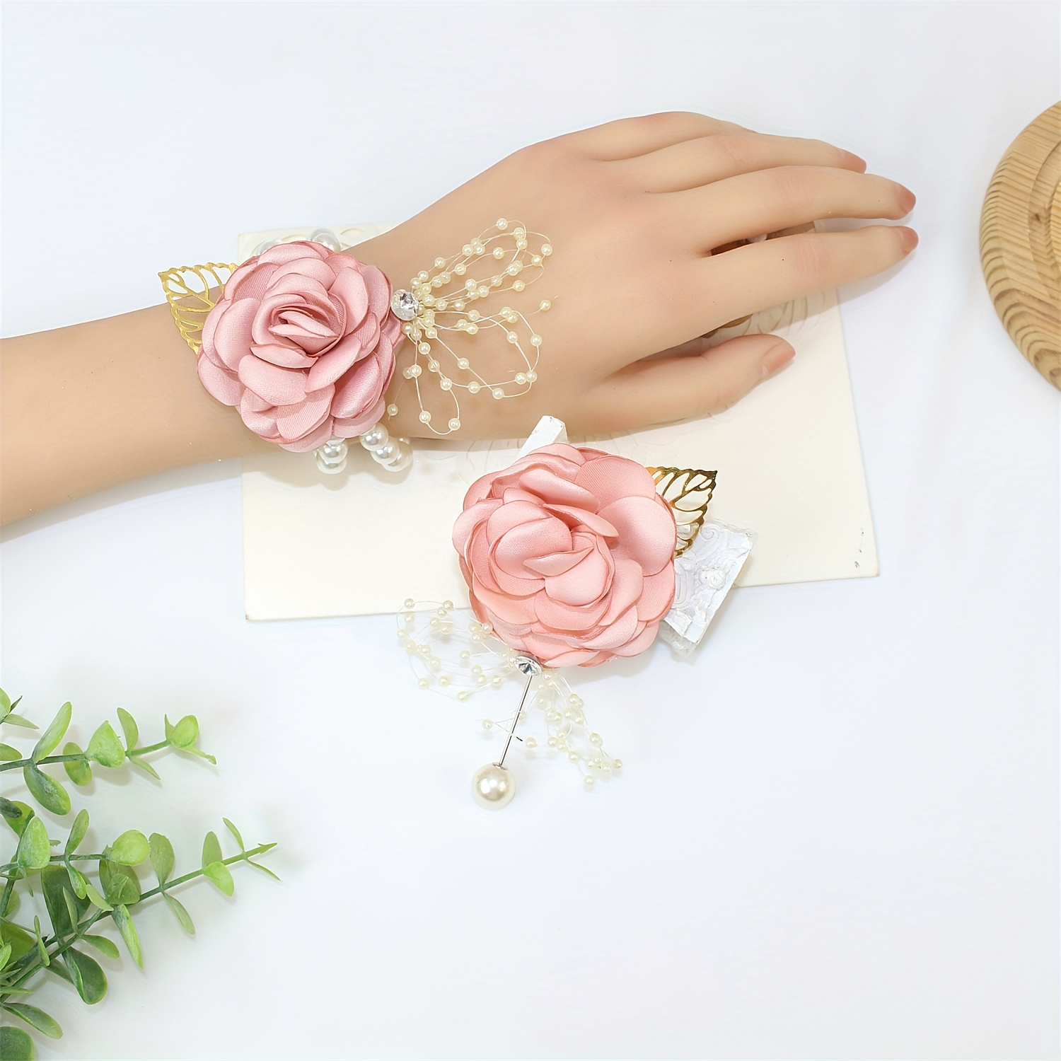 Corsage And Boutonniere Set Flower Wrist Corsage Bracelets - Temu
