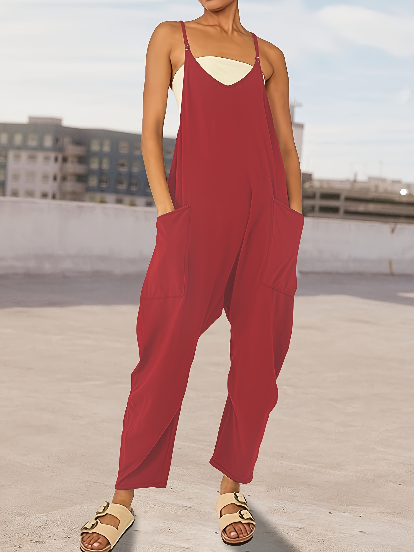 Solid Loose Cami Jumpsuit Casual Every Day Jumpsuit Women's - Temu Canada