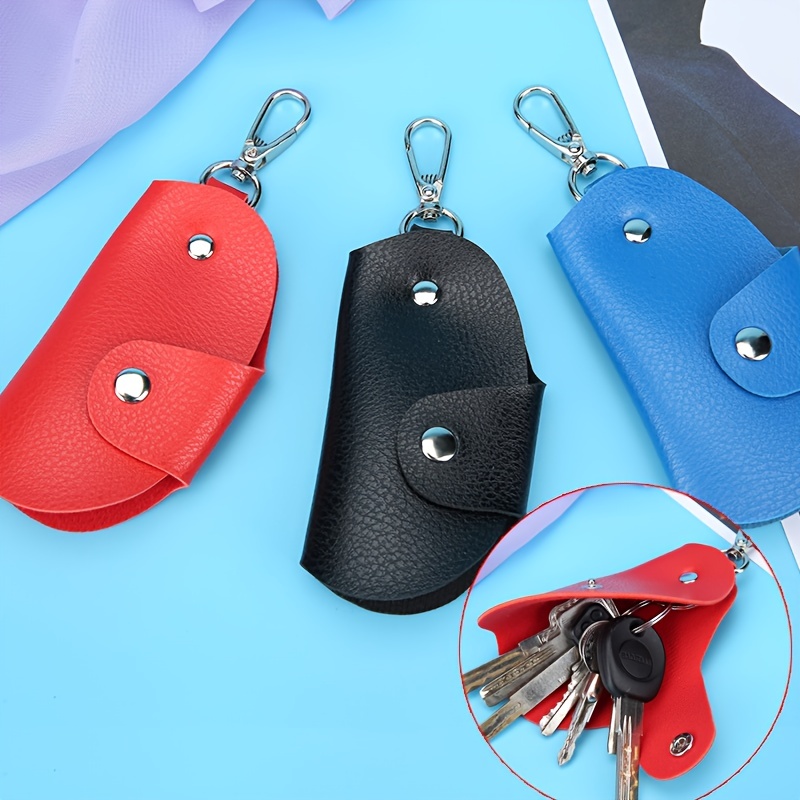 Leather Car Keychain Wallet Bag Case For Key Chains Holder, Mens Genuine  Leather Car Key Case Card ID Holder Wallet Keyring Keychain