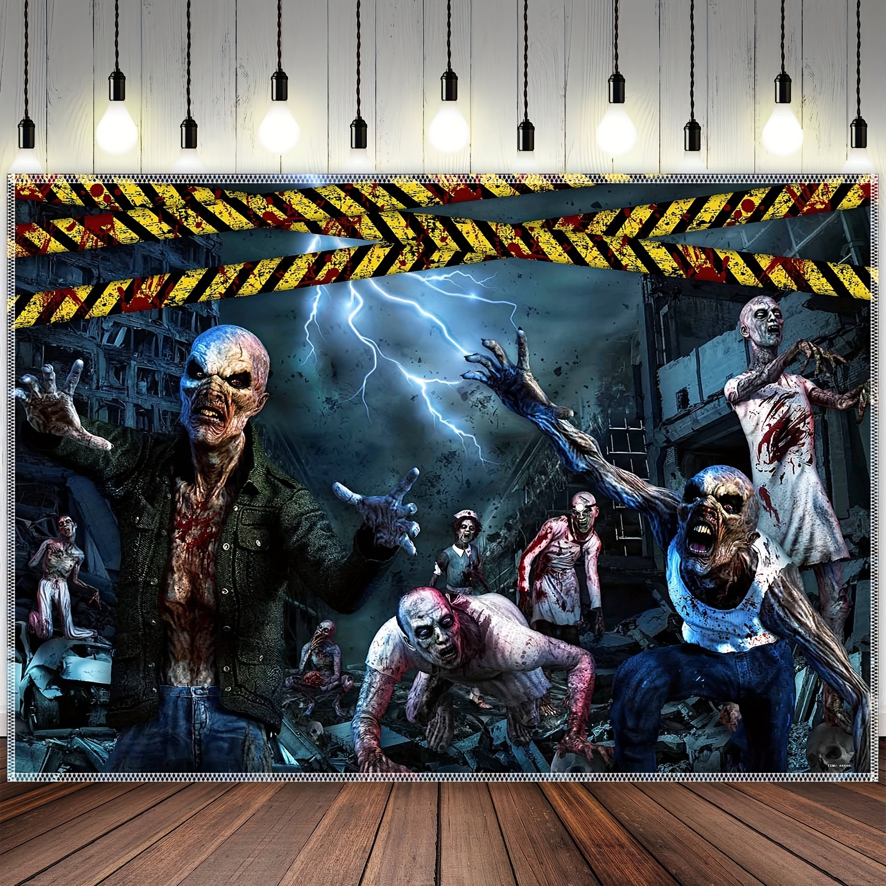 7x5ft halloween zombie polyester photography backdrop spook up your photos with a destroyed city ruins blood cordon banner decorations perfect for kids photo booths christmas halloween decorations details 1